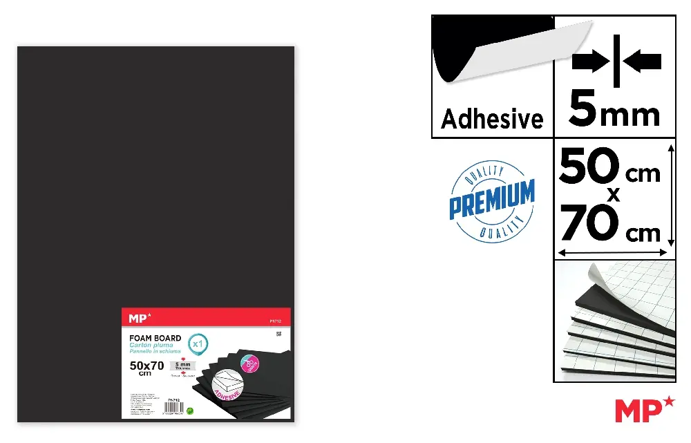 FOAMBOARD 50 x 70 cm ADESIVO PRETO 5 mm