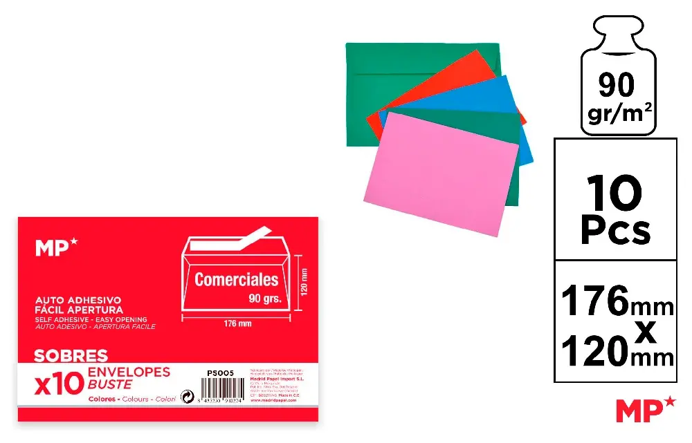 ENVELOPE COLORIDO 176 x 120 10 Unidades