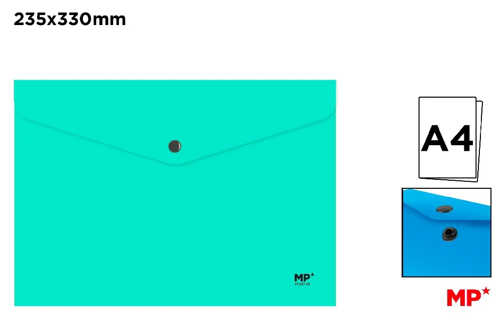 PASTA A4 TURQUESA COM FECHAMENTO DE BOTÕ