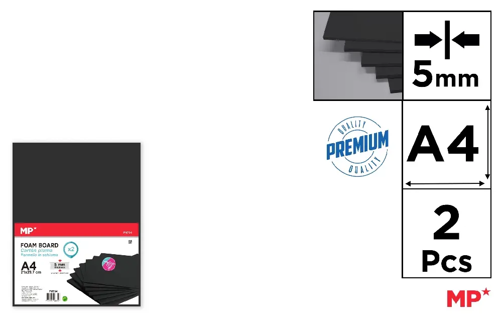 FOAMBOARD A4 PRETO 5 mm 2 unid.