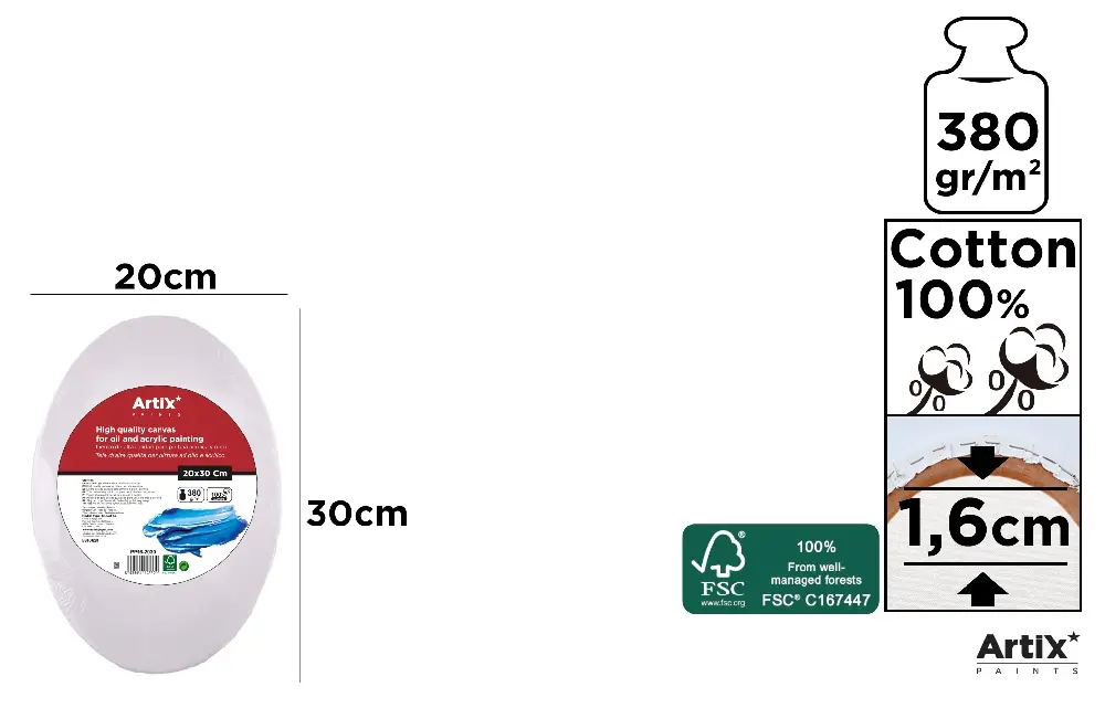 TELA OVAL 20 x 30 x 1.6 cm 380 g/m²