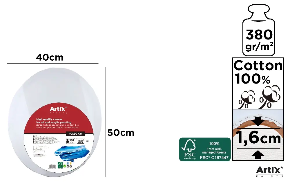 TELA OVAL 40 x 50 x 1.6 cm 380 g/m²