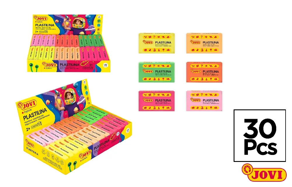 EST. DE PLASTICINA 30 unid. 6 CORES FLUO