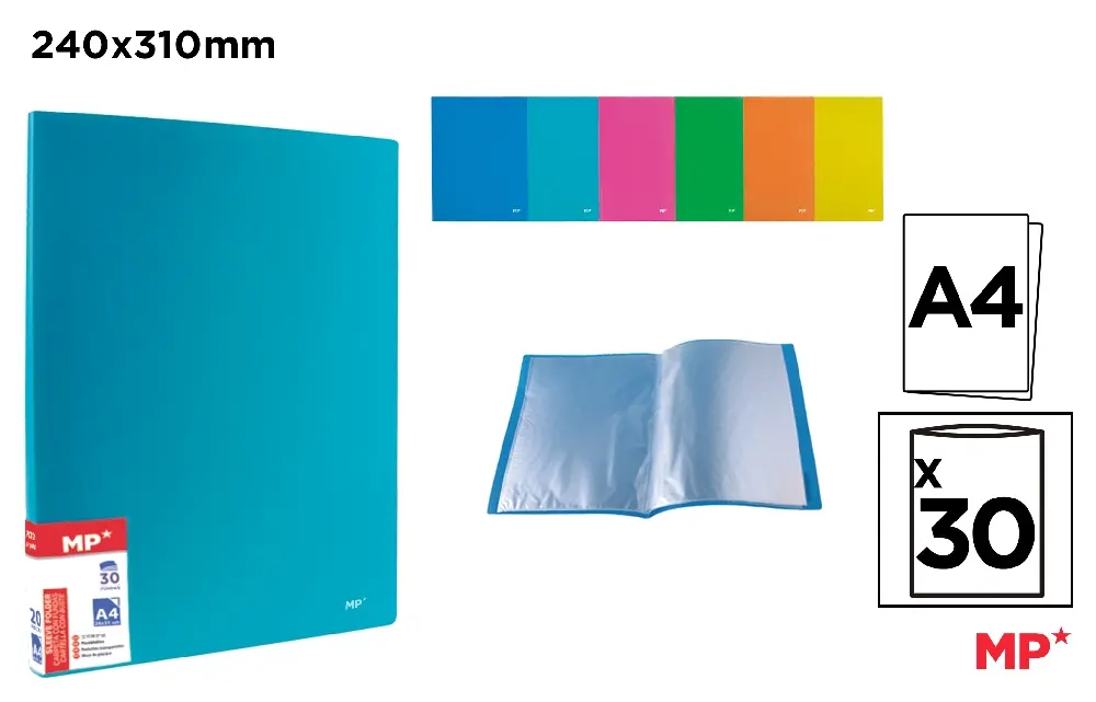 PASTA 30 BOLSOS A4 CAPA FLUORESCENTE