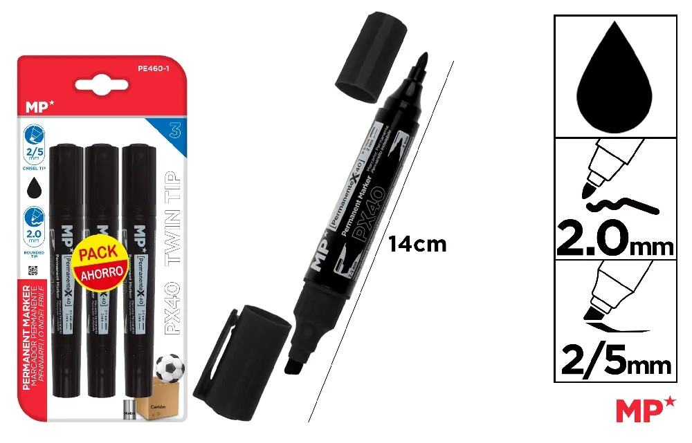 MARCADOR PERMANENTE PRETO PONTA DUPLA 3