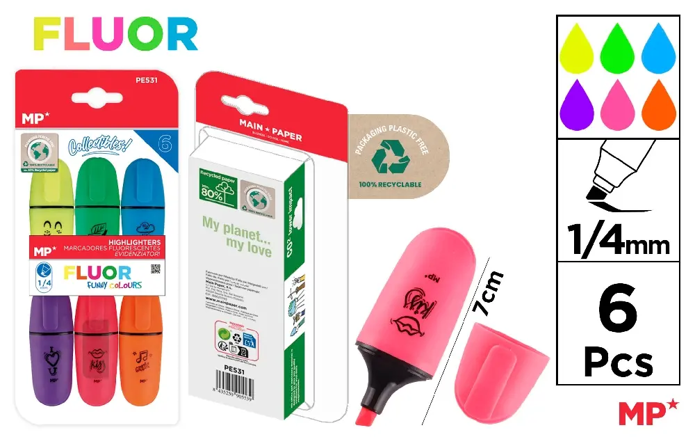 MINI MARCADOR FLUORESCENTE 6 PCS.