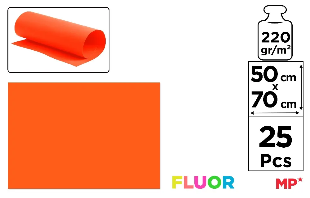 CARTÃO FLUORESCENTE LARANJA 50 x 70 cm