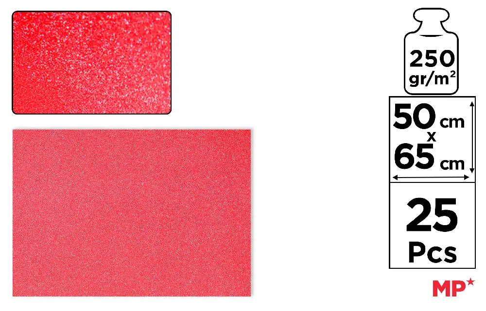 CARTÃO GLITTER VERMELHO 50 x 70 cm 250 g